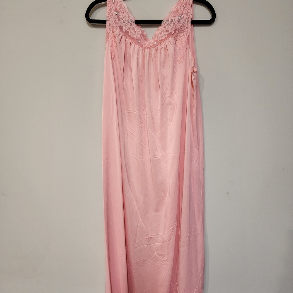 VTG Pink Lace-Trim Women's Nightgown & Robe Set Shadowline Size Medium
